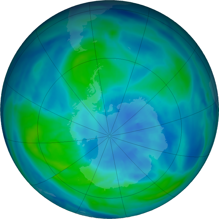 Antarctic ozone map for 04 April 2022